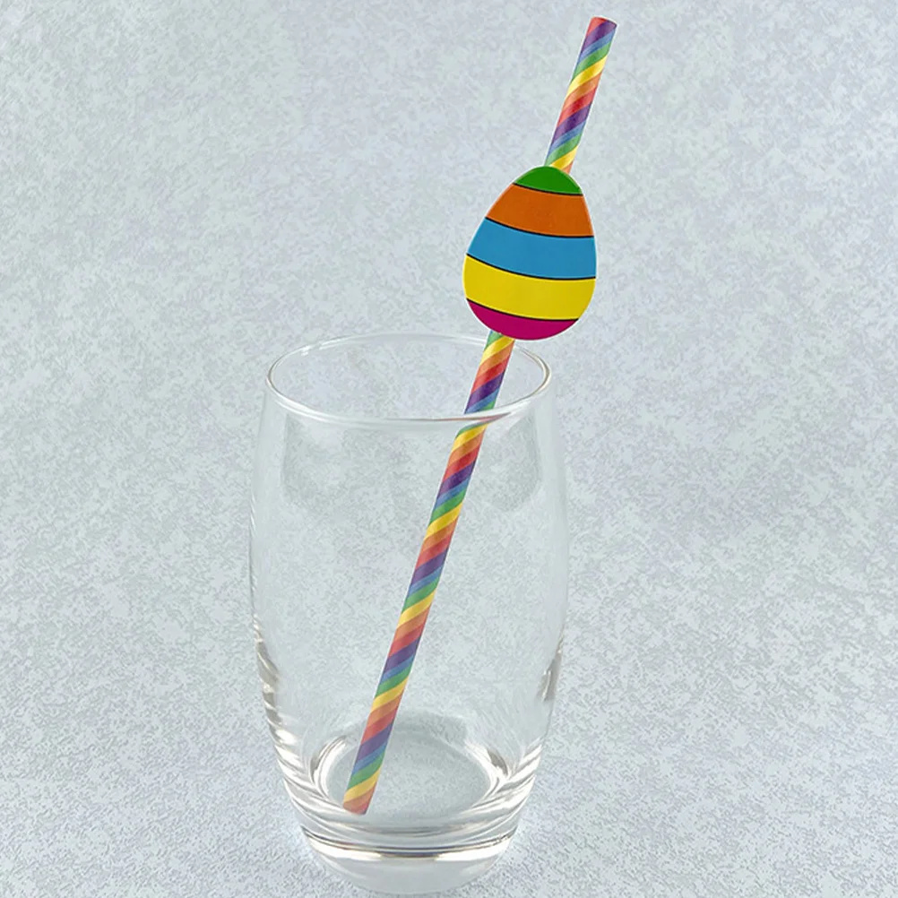 

40 Pcs Easter Paper Straws Disposable Pastel Rainbow Printing Suitable Cups Mugs Glasses Bottles Lightweight Reliable