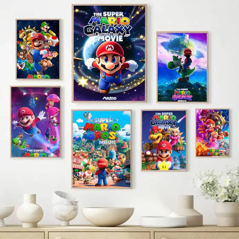 S-Super Cute Style M-Mario Anime-Poster, selbstklebende Wandkunst in HD-Qualität, Retro-Poster für Zuhause, Kawaii-Raumdekoration