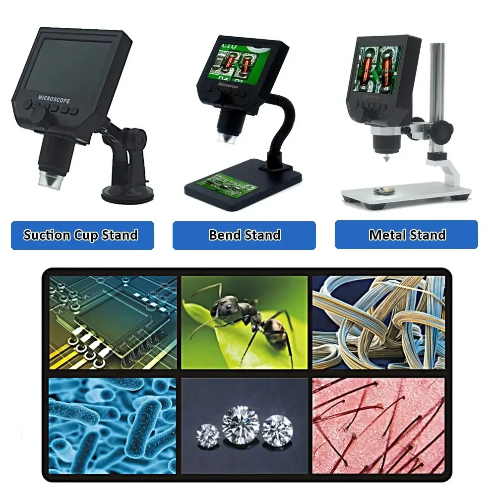 4.3 In LCD Digital Microscope 1-600X Coin Microscope for Error Coins Micro Scope with High Stand 8 LED Kids Adult USB Magnifier