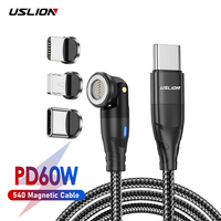 USLION PD 60W Magnetic Fast Charging Cable USB C to Type C Mirco Data Cord for iPhone 16 1Pro Max Xiaomi 15 Oneplus 13 POCO X7