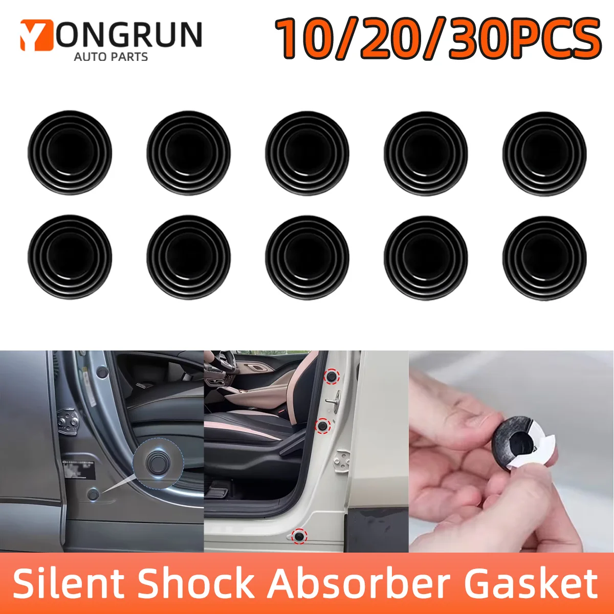 YONGRUN 10/20/30PCS Car Door Shock Absorber Pad Silicone Noise Reduction Pad Self Adhesive Door Shock Absorber Protection Pad