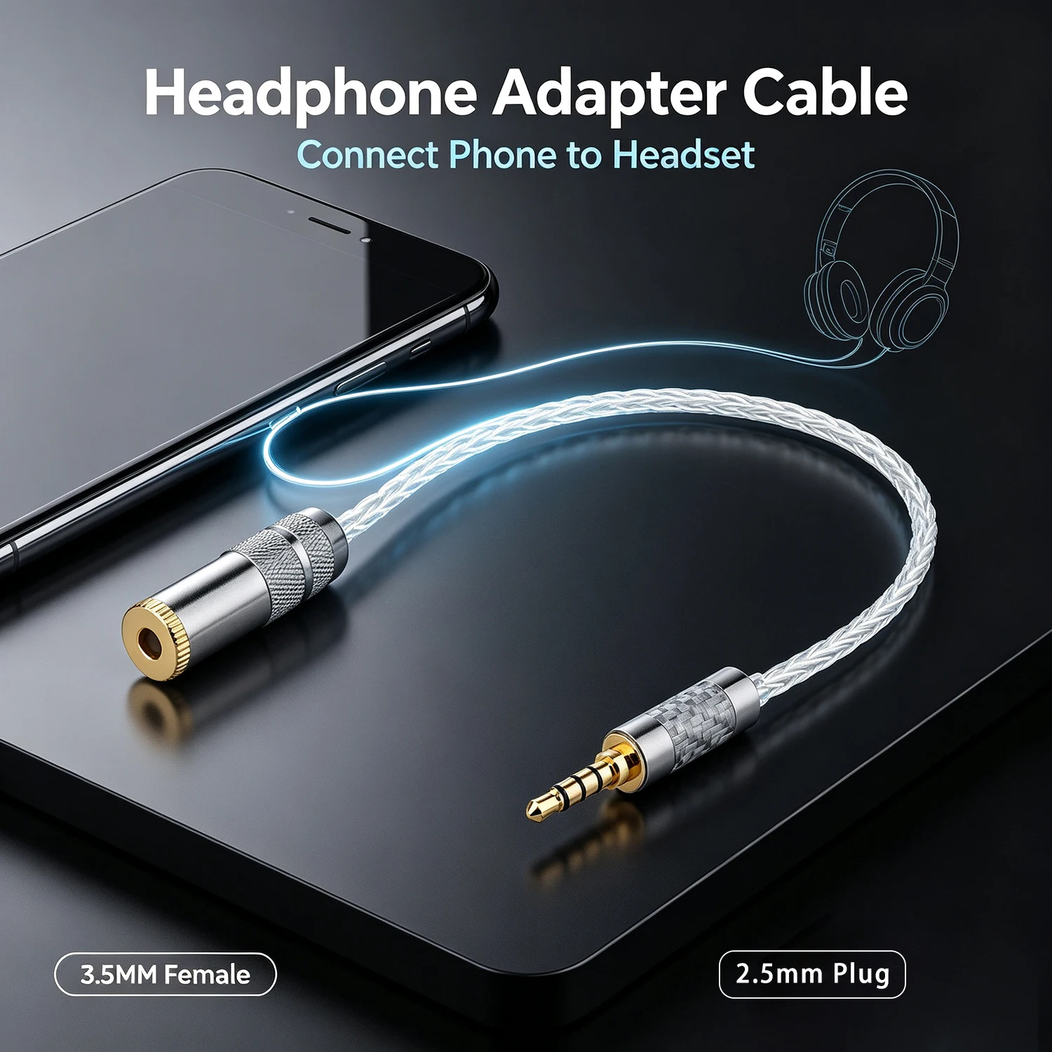 2.5mm to 3.5mm Female TRRS Balanced Female Audio Adapter Cable 3.5mm to 2.5mm