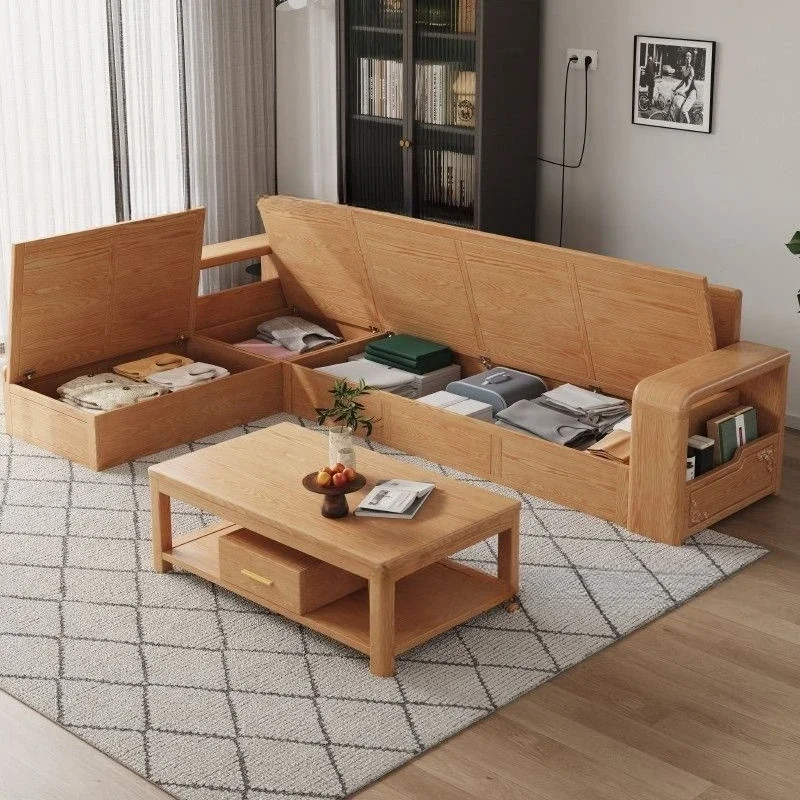 White wax solid wood sofa modern simple Nordic small apartment winter and summer living room log color storage furniture