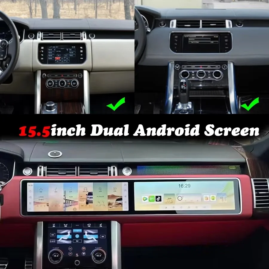 Dual Screen 15.5+15.5inch Android Auto CarPlay For Land Rover Range Rover Sport L405 2013-2017 Car Multimedia Player Stereo GPS