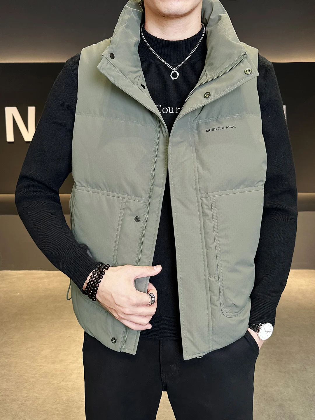 

Модный молодежный пуховый жилет с воротником-стойкой для мужчин, осенне-зимняя новинка, стильная рабочая одежда, жилет премиум-класса