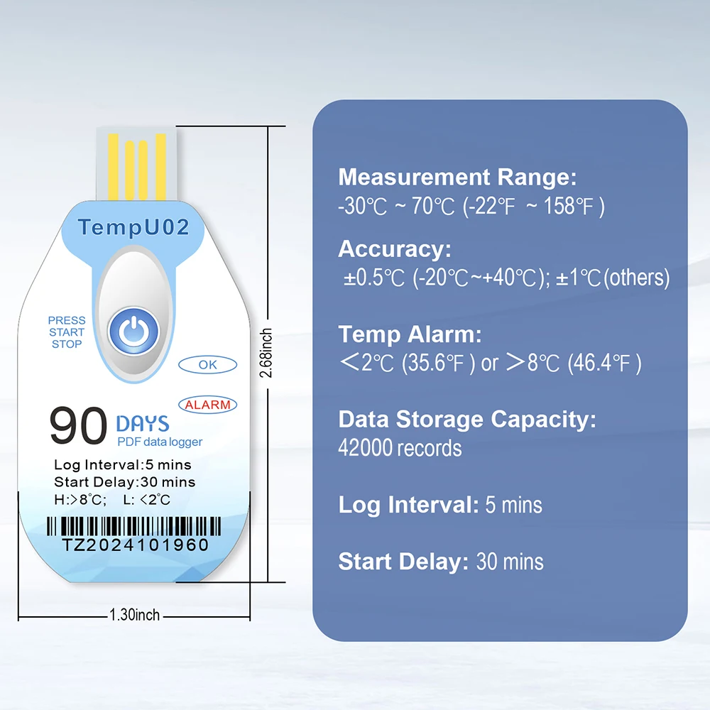 10000 نقطة استخدام واحد USB 90 يومًا مسجل بيانات درجة الحرارة والرطوبة تقرير PDF سجل منفذ USB مع إشارة LED #3