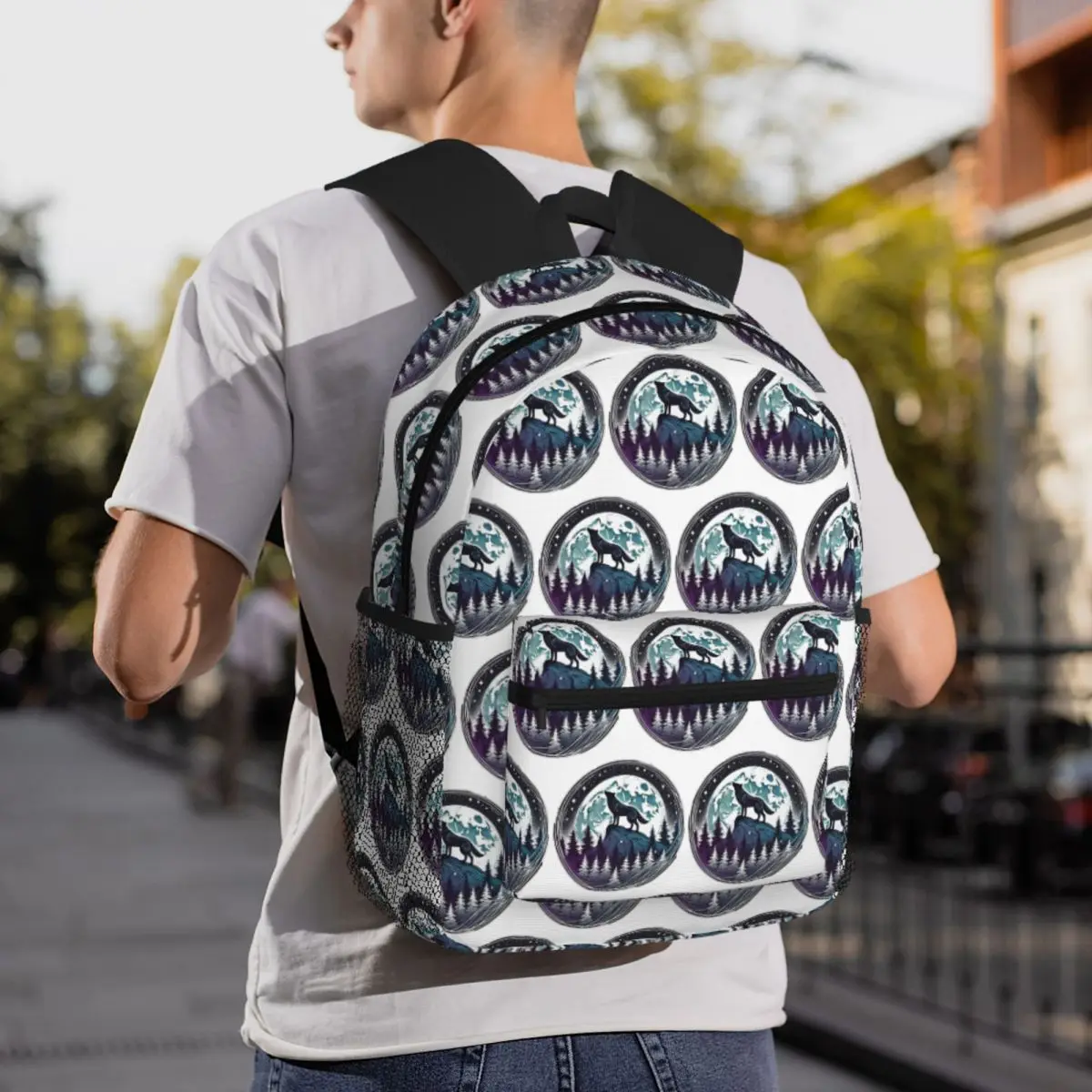 Mystical Howling Wolf Under The Moonlight Backpack Student BookBag Kids School Bag Laptop Shoulder Bags for Men Women