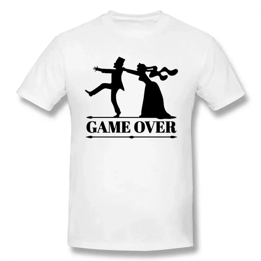 T-shirt de manga curta para homens, camisa de manga curta, game over bride, noivo, bachelorette party, engraçado, algodão, tops, 2021