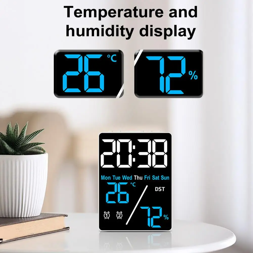 

9*12cm Multifunctional Large Screen Digital Alarm Clock Brightness Adjustment Humidity Temperature Display Desktop Clock Timer
