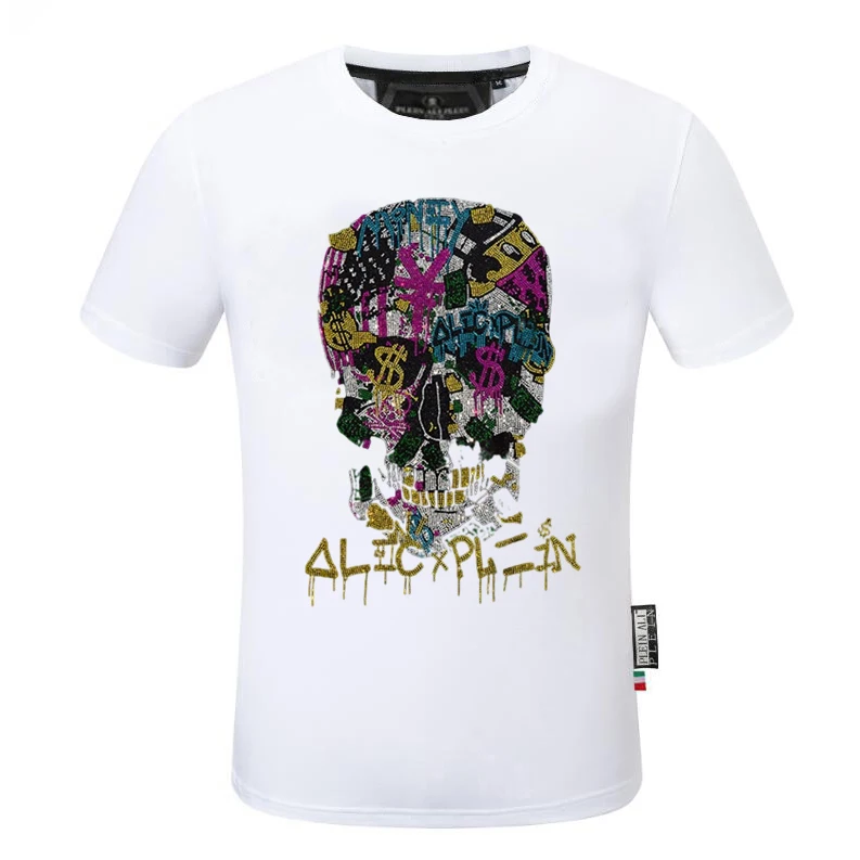 Special  gift t-shirt brand designer  streetwear High-Quality Rhinestone   Comfortable Creative young man Plein ali T Shirt