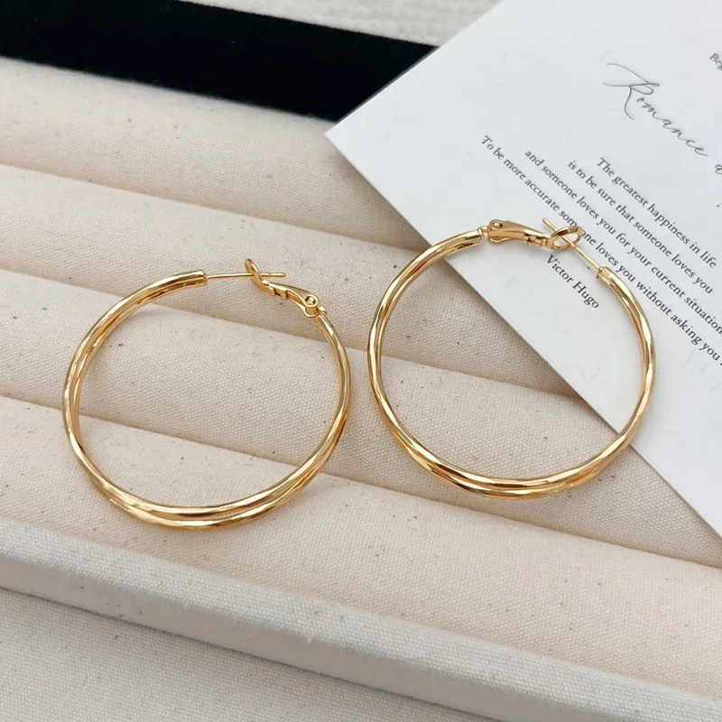 

Real 925 Sterling Silver Double Line Round 18K Hoop Earrings for Women Minimalist Exaggerated Fine Jewelry Trendy Accessories