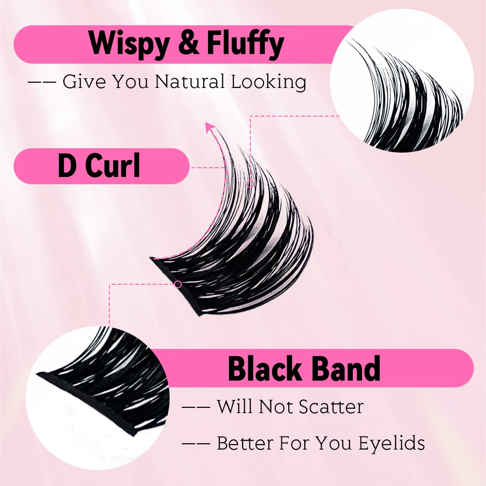 Cluster Lashes Extension Wholesale DIY D Curl Natural Look Fluffy Mixed Length Segmented Eyelashes 90 Pcs Individual Make Up