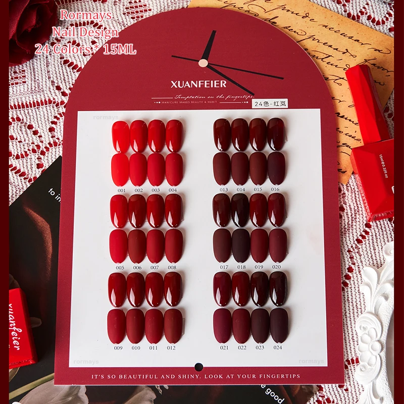 Rormaile-Verhéritage à ongles gel UV, 24 pièces, couleur vin rouge, brillant et durable, ensemble d'apprêt pour manucure, 15ml