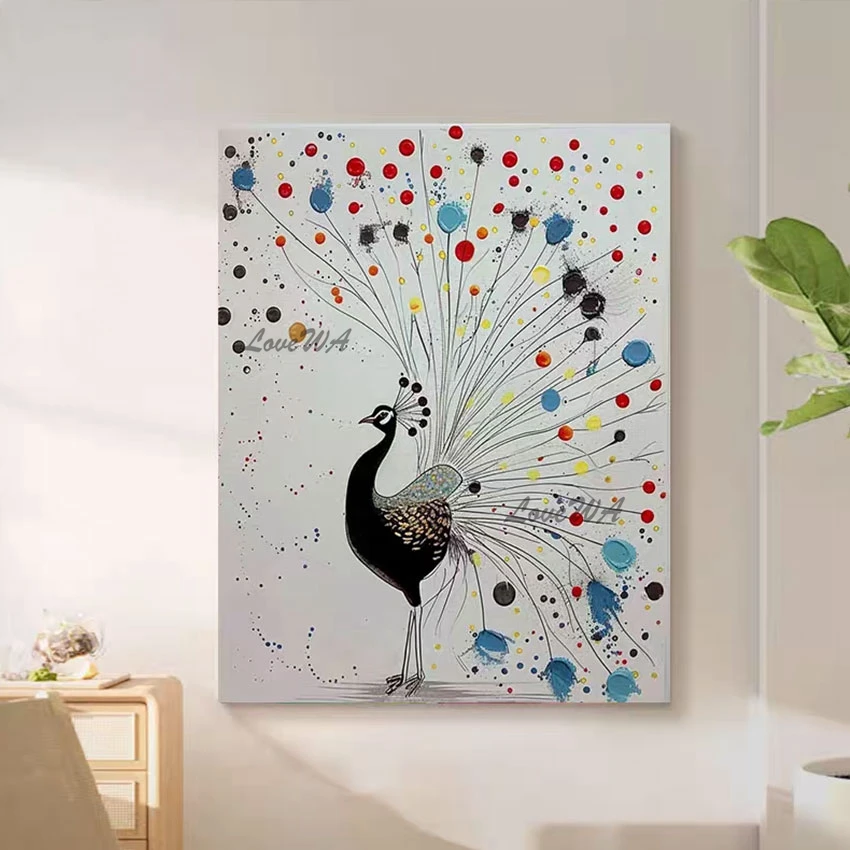 

Simple Style Art Peacock Abstract Frameless Oil Paintings Handmade Decorative Picture Modern Canvas Artwork Animal Textured Wall