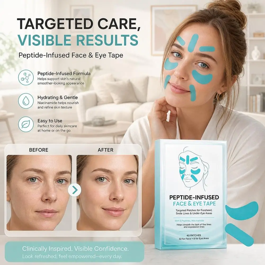Peptide-Infused Face & Eye Tape Wrinkle Removal Sticker Smooth Forehead Smile Lines Wrinkles Peptide Facial Tape Skin Care Tools