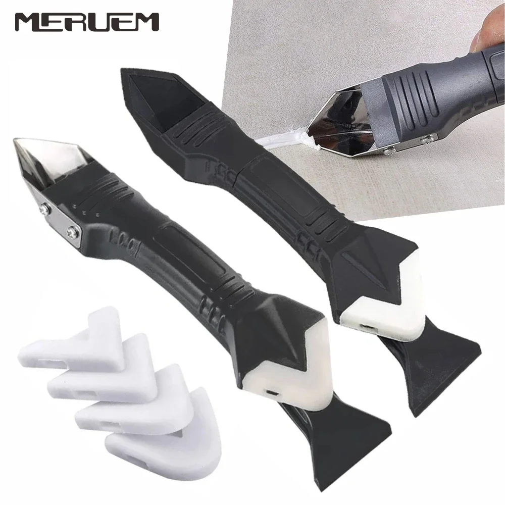 3in1 Multi-Purpose Scraper Kit Metal Window Tool Glass Squeegee, Caulk Finisher DIY Sealant Applicator Home Repair Hand Tool Set
