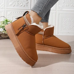 Imitation Wool Winter Snow Boots Women Thicken Plush Warm Cotton Padded Shoes Woman Fashion Striped Thick Platform Ankle Boots