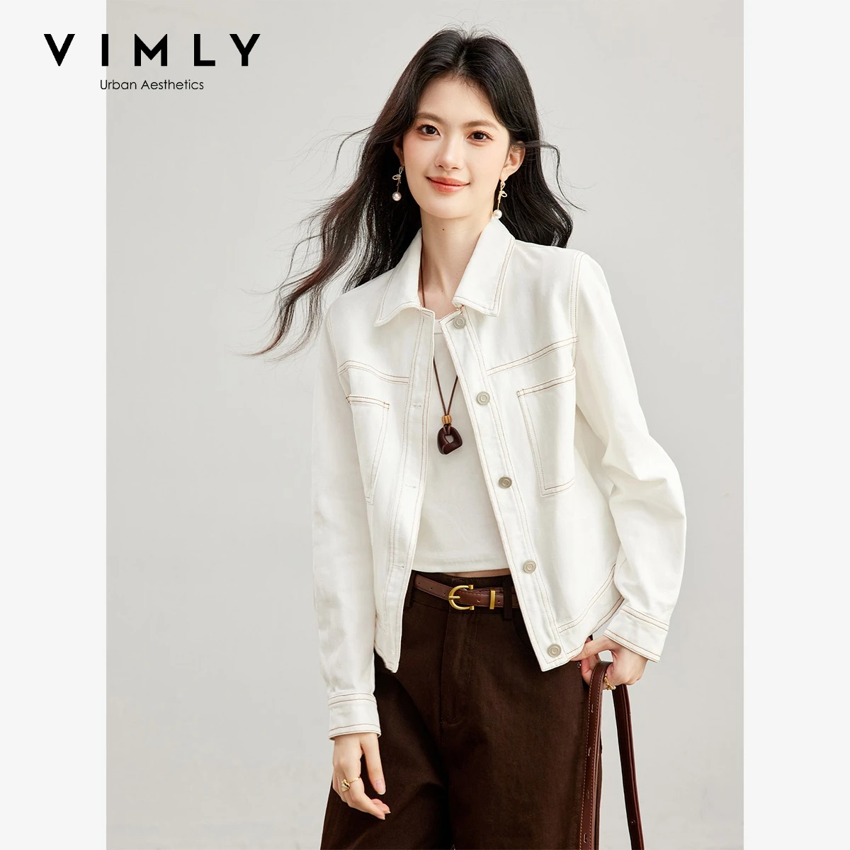 Winter Clothing Trends 2026 - VIMLY Blouson en jean blanc cassé