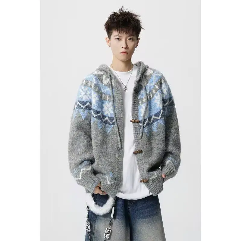 

Американский вязаный кардиган-свитер, новая зимняя модель, свободный крой, мужской трикотаж, повседневный, в стиле «ленивый шик», для пар