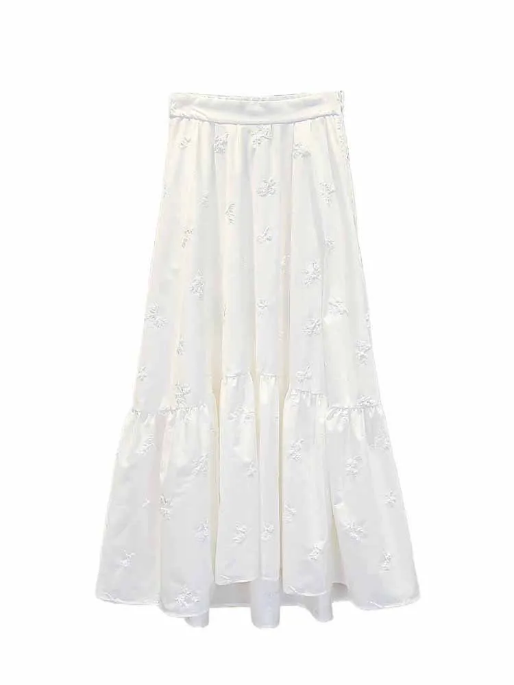 

Ele High Waist Embroidered Sequin Skirt for Women Summer Faion Commute Sle Stand Fit Long A-Line Skirt