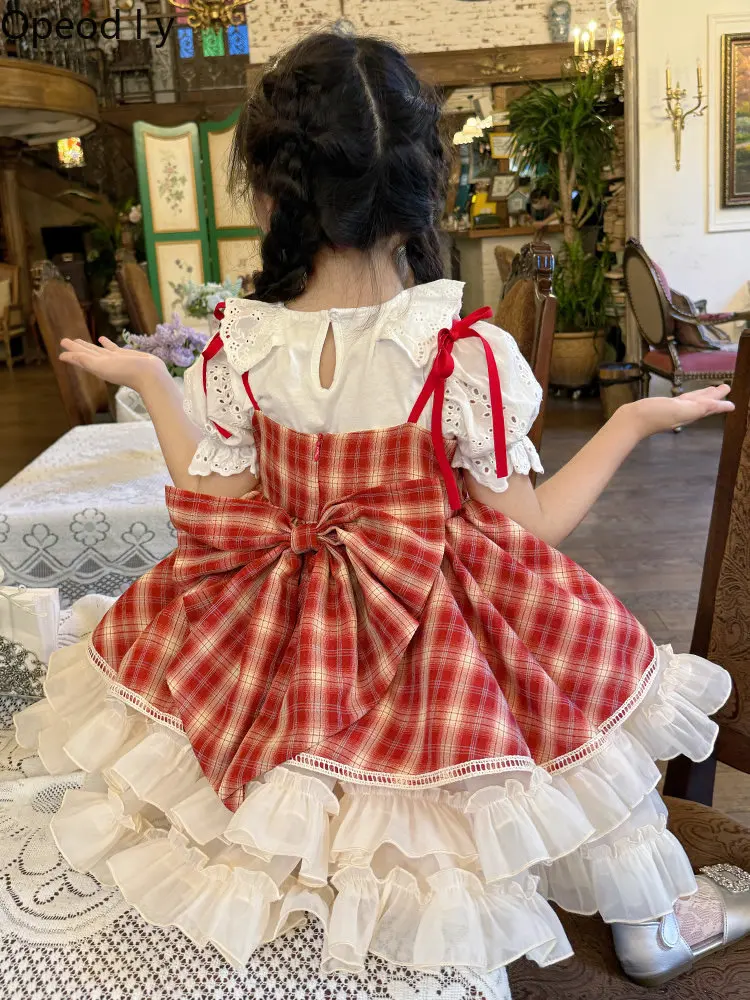 

Japanese Original Lolita Children's Birthday Dress 2026 New Sweet and Cute Girls Party Plaid Suspender Dress