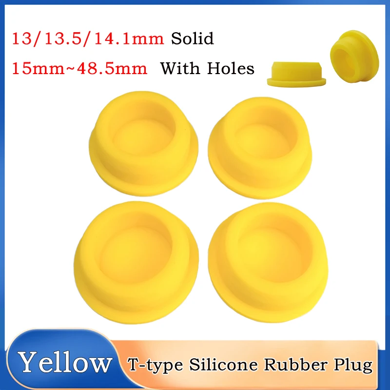 

13~48.5MM Yellow T-type Solid/with Hole Silicone Rubber Plug Food Grade Rubber Stopper Sealing Plug Dustproof Rubber Cap 1-10pcs