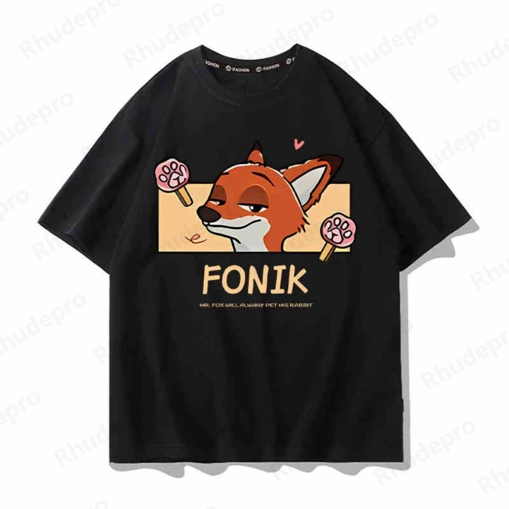 

Disney Cartoon Fun Zootopia T-shirt Men Women Summer Crew Tops Tees Male Fashion Trend Short Sleeve Clothing Casual Streetwear