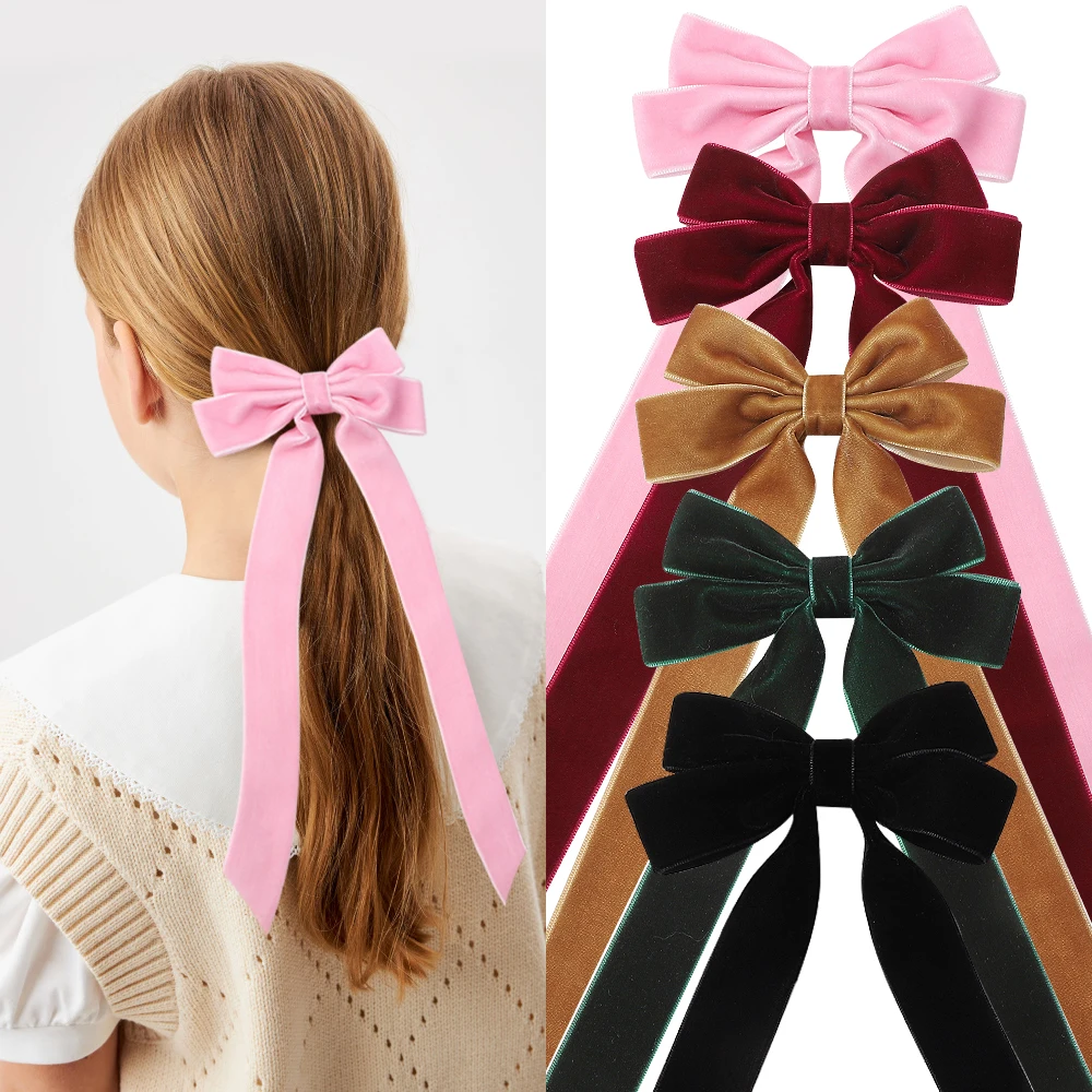 Vintage Big Large Velvet Bow Hairpins Barrettes For Women Girls Wedding Long Ribbon Korean Hair Clip Hairgrip Hair Accessories