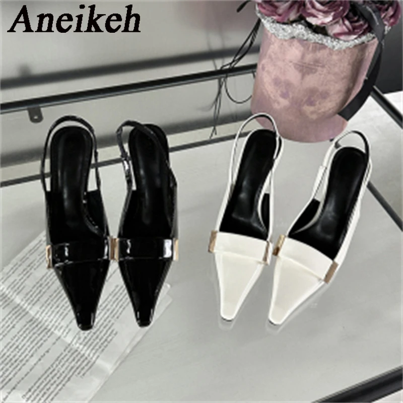 Aneikeh NEWShoes For Women Slingbacks tacchi alti tacchi estate scarpe a punta PU décolleté metallo Decoratio sandali donna poco profondo elegante