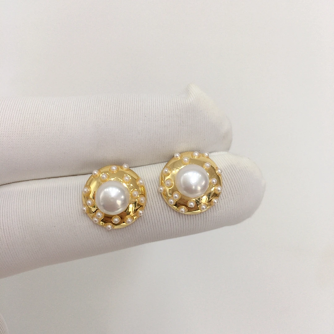 ZHBORUINI 2024 Natural Freshwater Pearl Earrings For Women A High-End Feel Round Design 14K Pearl Gold Plated Jewelry Gift