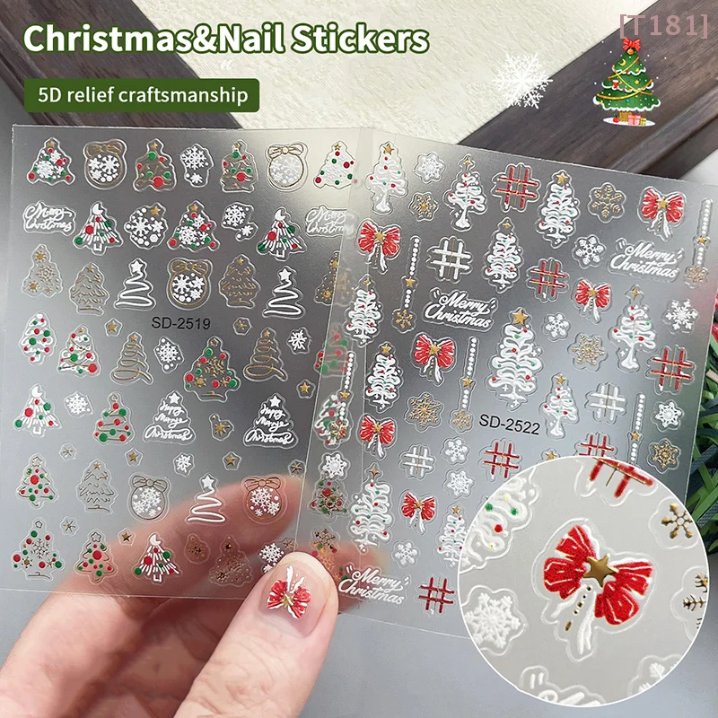 

[E] 1 Sheet Relief Christmas Nail Art Sticker Christmas Tree Elk Snowflakes Nail Art Stickers Xmas Manicure Decals