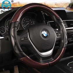 Luxury Car Steering Wheel Cover Non-slip Soft Leather + Carbon Fibre Universal M Size Fit Standard Steering Wheel 37-38cm