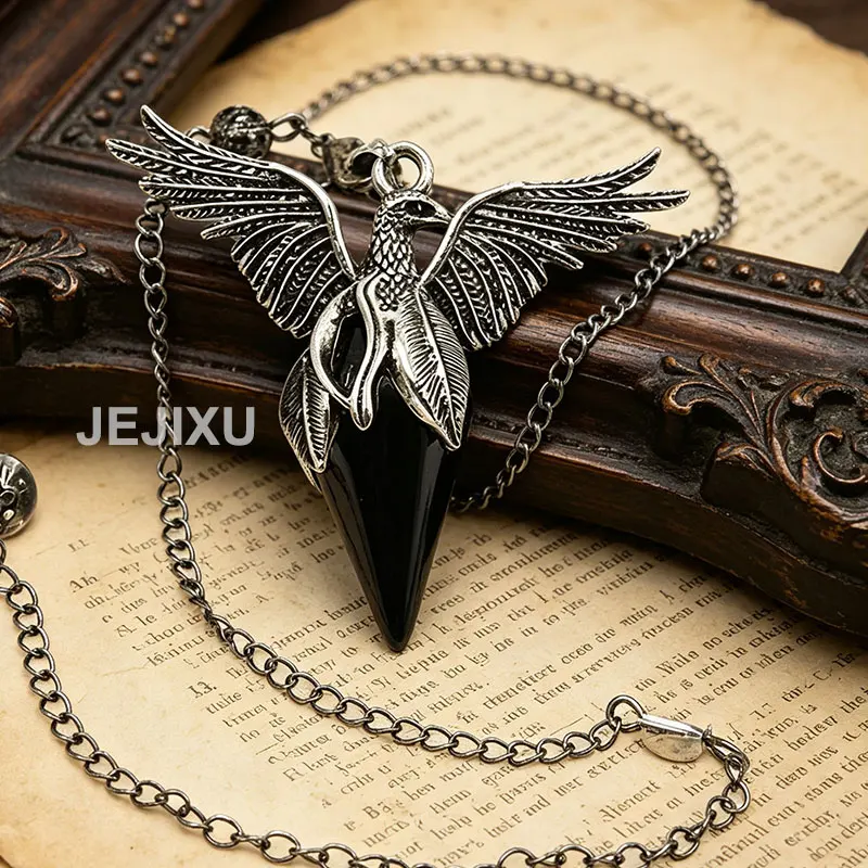 Energy Phoenix Bird Crystal Pendulum for Dowsing Divination Spiritual Natural Stone Pendant Black Obsidian Quartz Pendulos X403