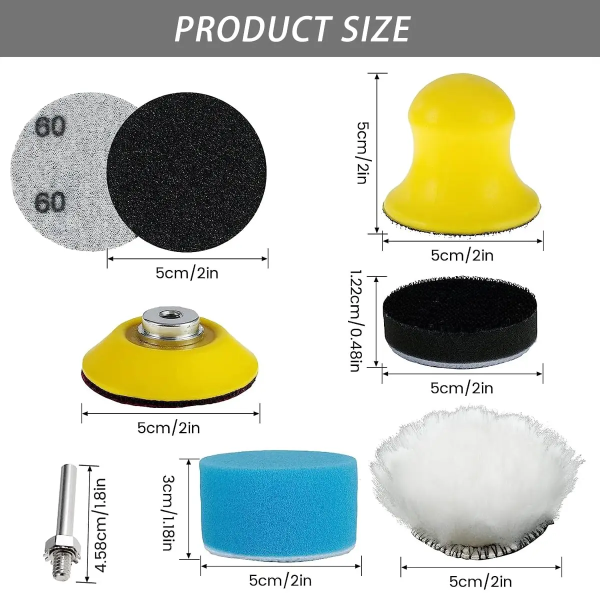 Kit de papel de lija seco y húmedo de 2 pulgadas, grano 60-10000 con almohadilla de respaldo de vástago de 1/4 "y almohadilla de espuma para paneles de yeso de automóviles de madera y Metal