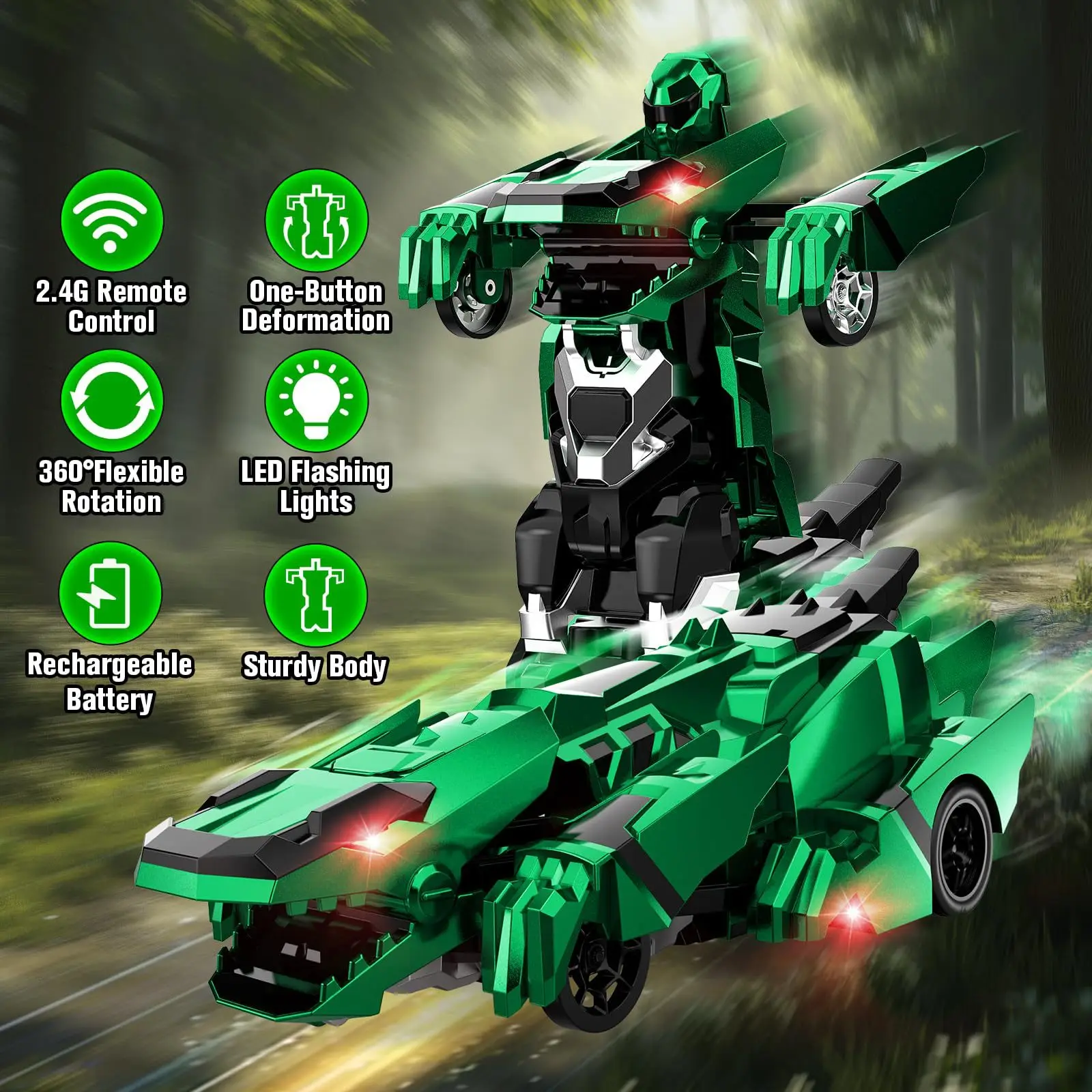 Carro RC de transformação de dinossauro 2.4G - Robô de batalha de um botão, caminhada vertical, brinquedo de controle remoto para crianças, jogo interno/externo