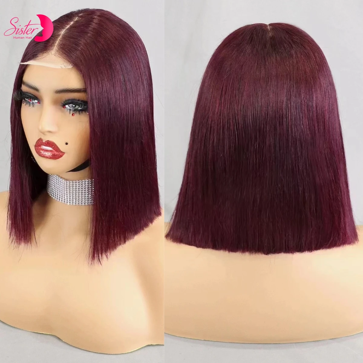 350% Density 2x6 HD Glueless Lace Straight Bob Wigs 12A Double Drawn Short 99J# Burgundy Virgin Human Hair Wig for Black Women