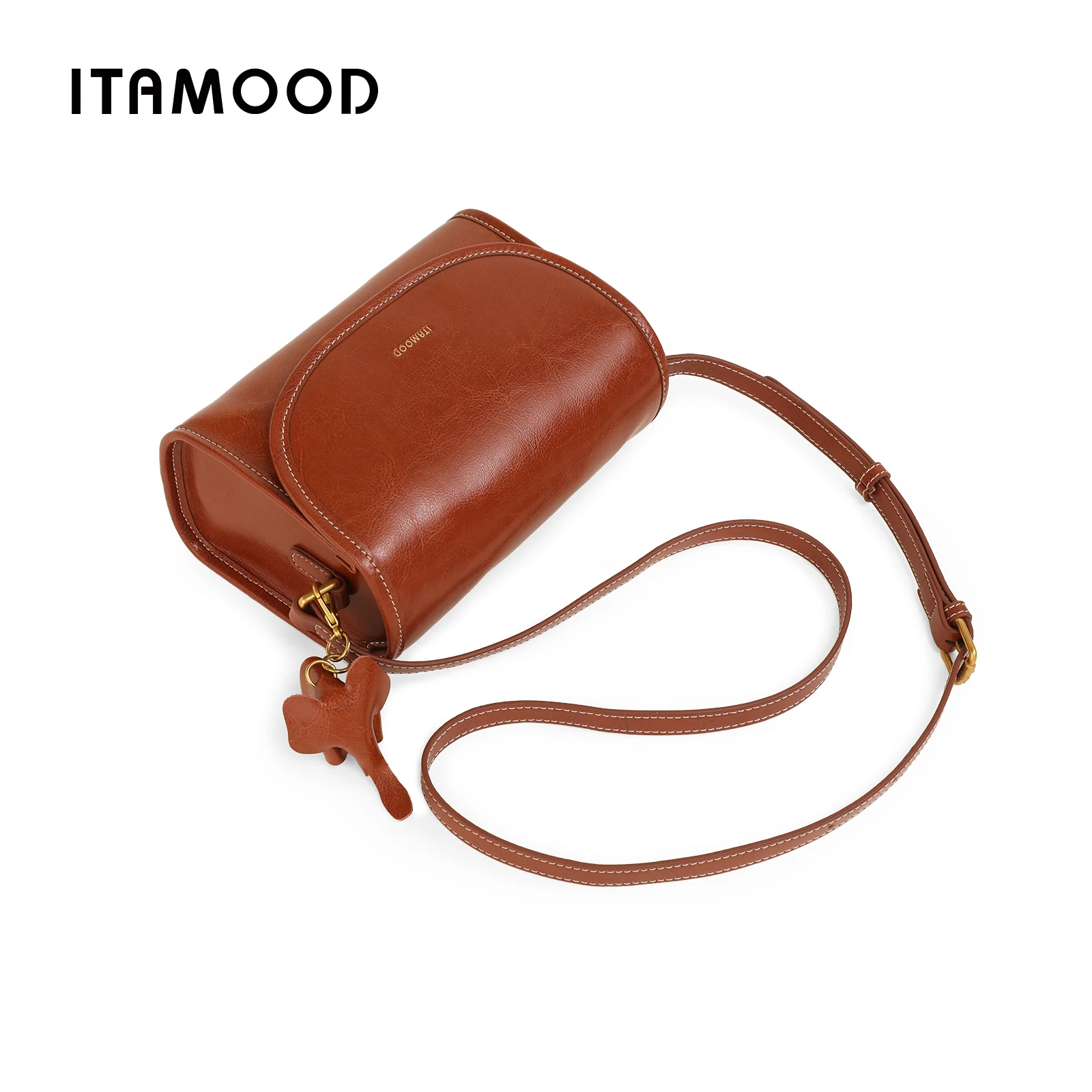 ITAMOOD Texture Leather Small Square Bag Senior Sense of Retro Small Bag Shoulder Bag Fashion Handbag with Cute Elephant Pendant