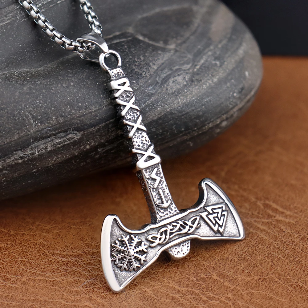 New Design Viking Nordic Axe Pendant Stainless Steel Vitnage Scandinavian Axe Necklaces Men's Personality Male Jewelry Wholesale