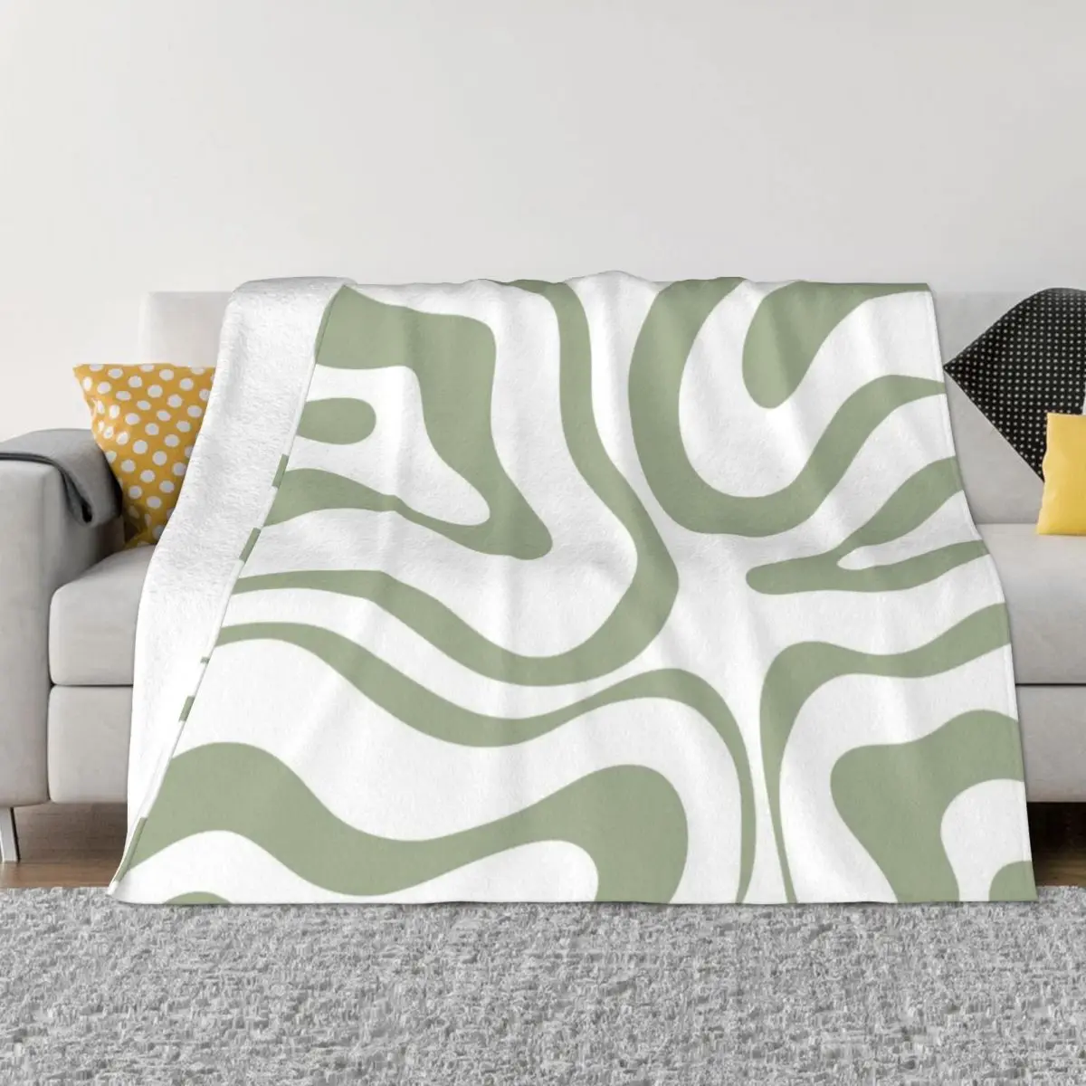 

Liquid Swirl Abstract Pattern in White and Sage Green Throw Blanket For Sofa Thin anime Extra Large Throw Blankets