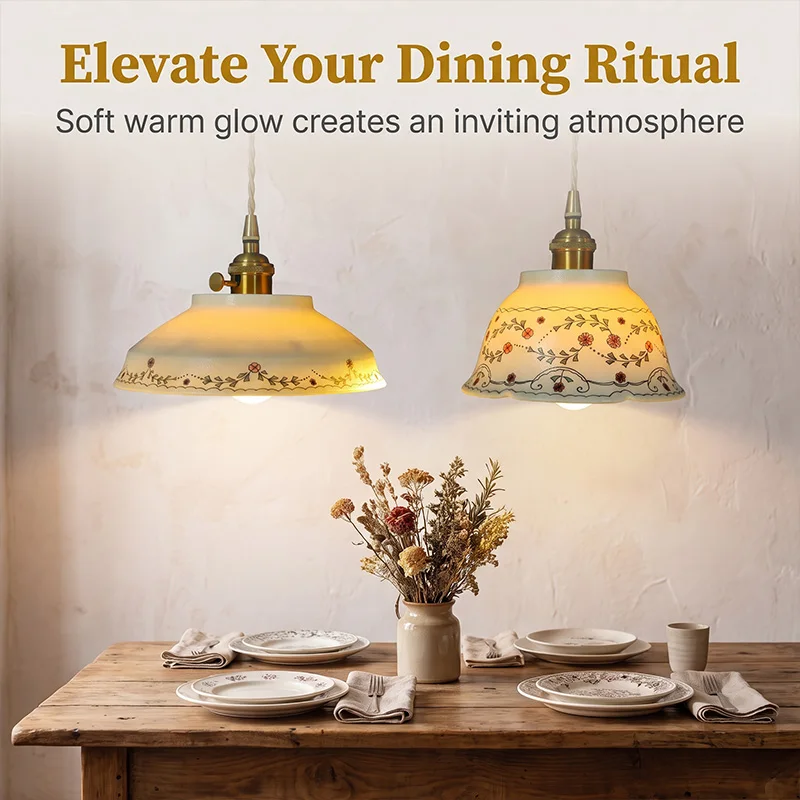 French antique-style retro glazed hand-painted ceramic pendant lights for bedroom bedside, dining room bar counter, entrance hal