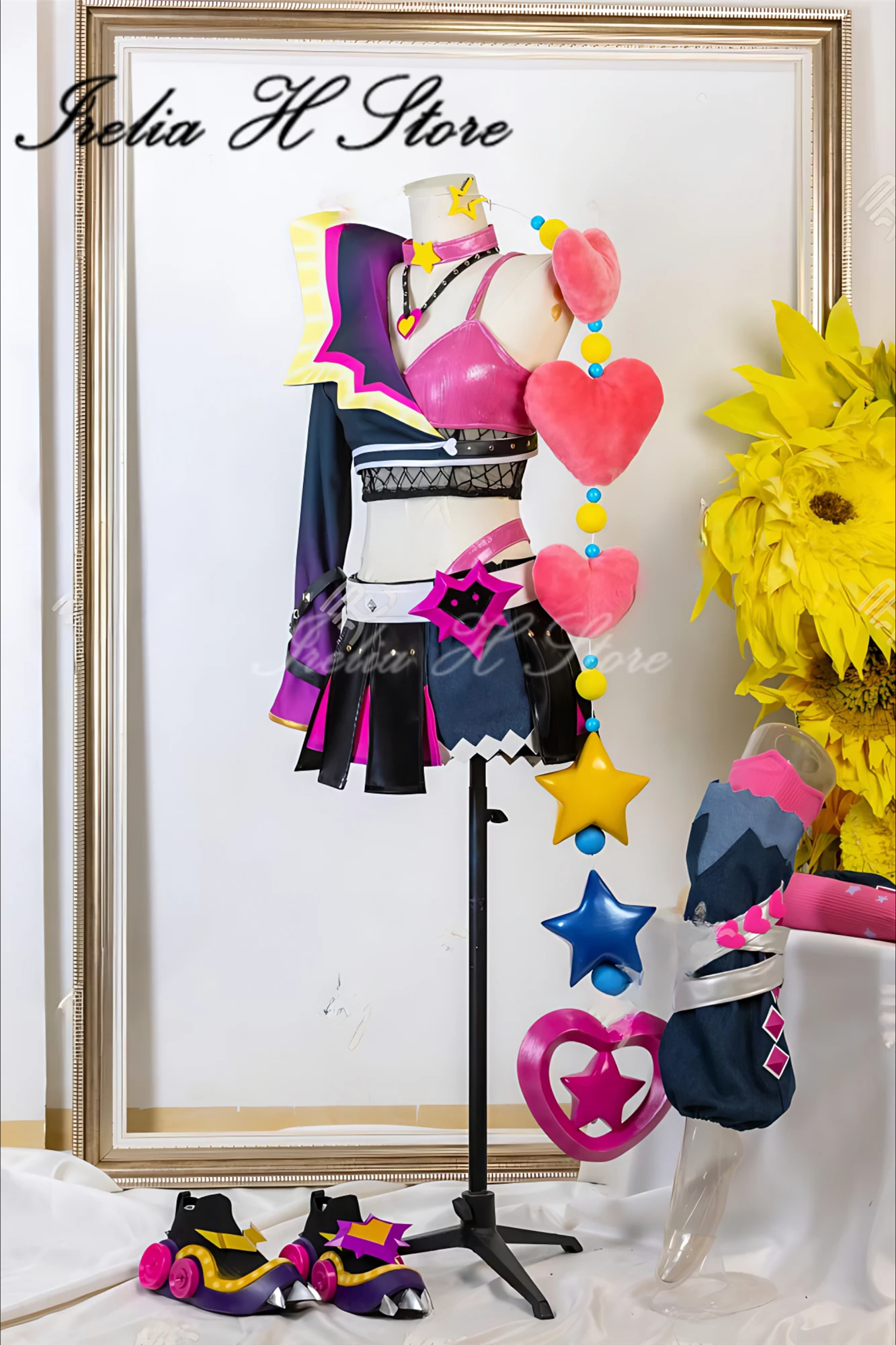 Irelia H 발렌타인 데이 징크스 LOLM Jinx Love Tapedeck 코스프레 의상 여성용 신발 가발 맞춤형