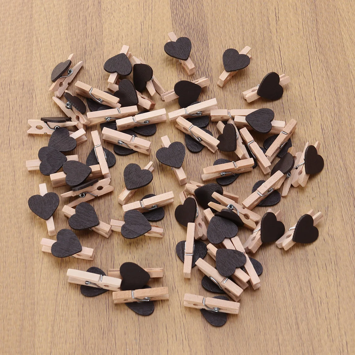 

50pcs Love Wood Clips Premium Small Fixation Photo Painting Decorative Mini Clips For Home Decoration (Coffee)