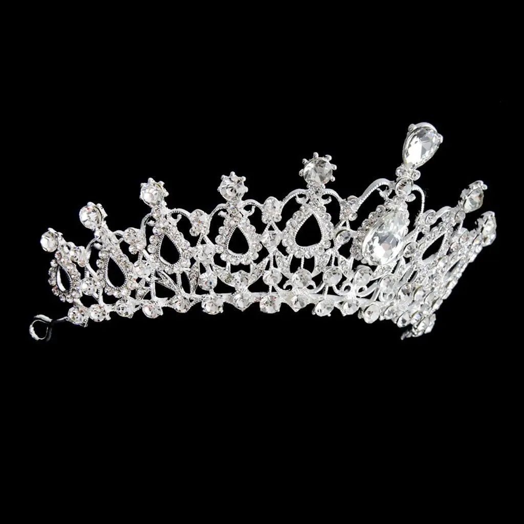 

Crystal Rhinestone Bridal Hairband Silver Party Engagement Prom Pageant Hair Loop Tiara Headpiece 14x62cm