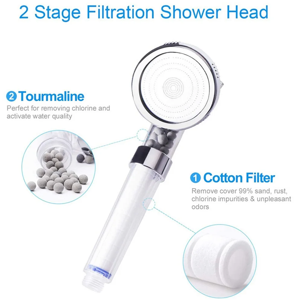 Bathroom Shower Head 3 Modes Adjustable Handheld High Pressure Showerhead Anion Stones Filter SPA Shower Bathroom Accessories