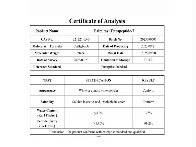 Cosmetic Bulk Peptides Cas 221227-05-0 Matrixyl /palmitoyl Tetrapeptide-7 Peptide Powder