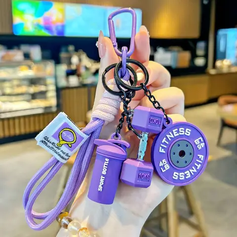 Dopamine Barbell Plates Keychain Kettlebell INS Simulation Dumbbells Keyring Detachable Creative Fitness Series Pendant Gifts