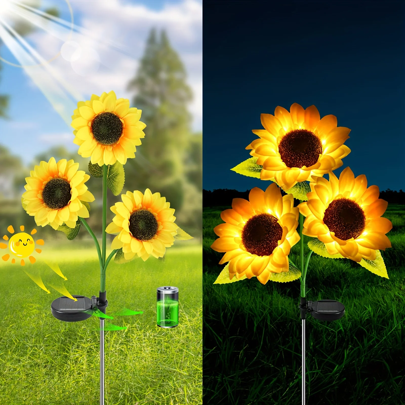 Sunflower Solar Lamp Ground Outdoor Waterproof Yard Power LED Artificial Flower Light for Courtyard Landscape Garden Decoration