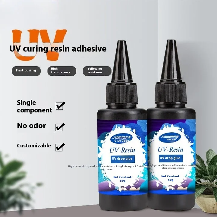Lem UV Cepat Kering 50G Buatan Tangan DIY Lem Tetes Cepat Kering untuk Menempel Meja Kopi Tempered Dekorasi Logam dan Kristal