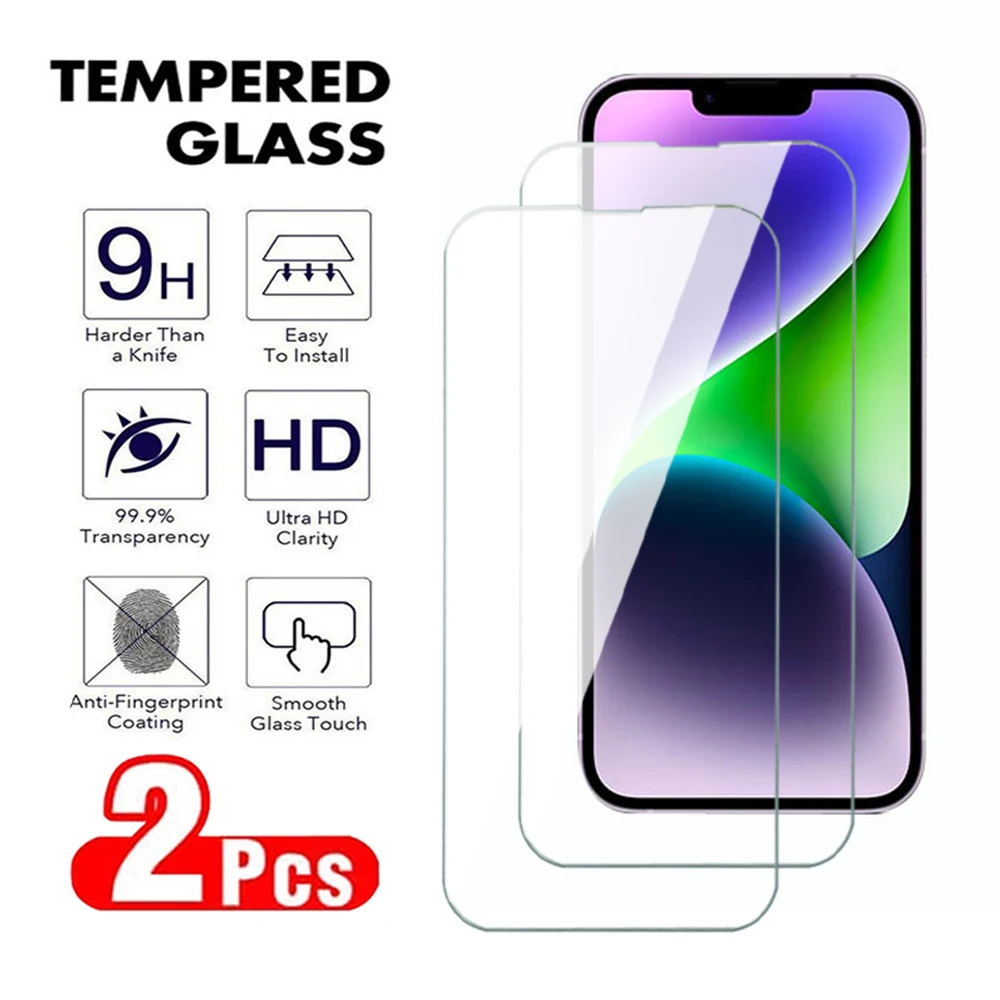 2Pcs Anti-Burst Tempered Glass For Apple iPhone 13 14 15 ProMax Screen Protector For iPhone 13 mini  Transparent Protective Film