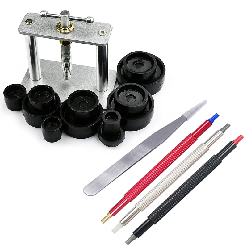 Watch Tool Repair Back Cover Presser Case Presser Fitting Dies Metal Tools Watch Hand Pressers Pusher Tweezers Set